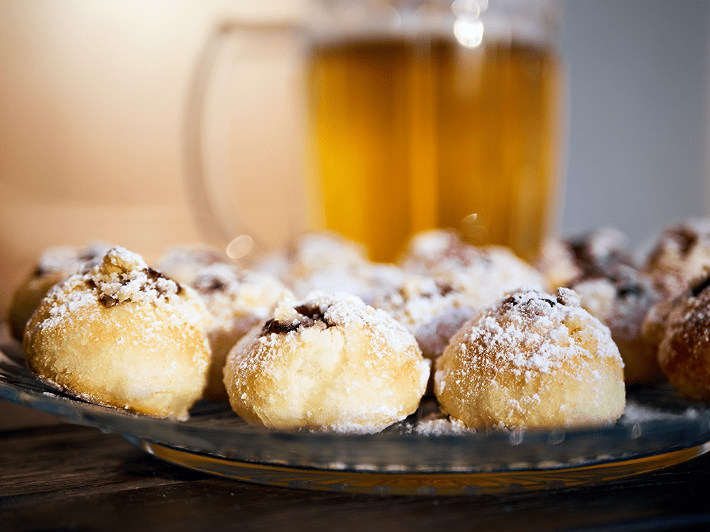 Delicious plate of kolaches and Pilsner Urquell