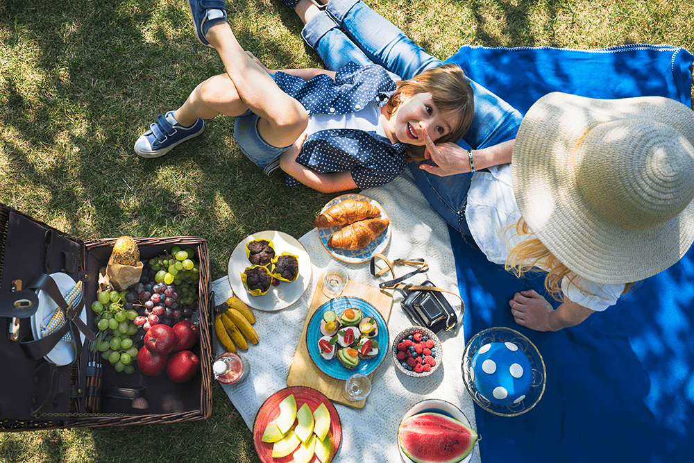 Mother and son enjoying a picnic together