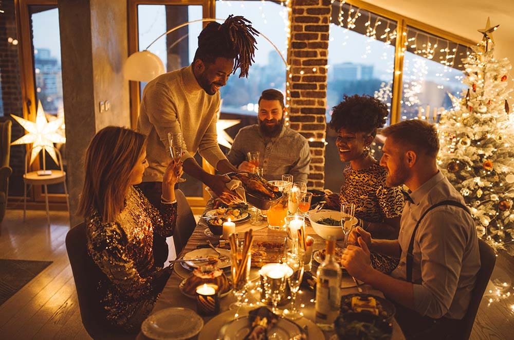 Friends celebrating multicultural holidays together
