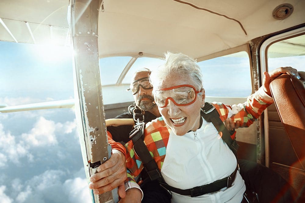 Senior tandem skydiving 